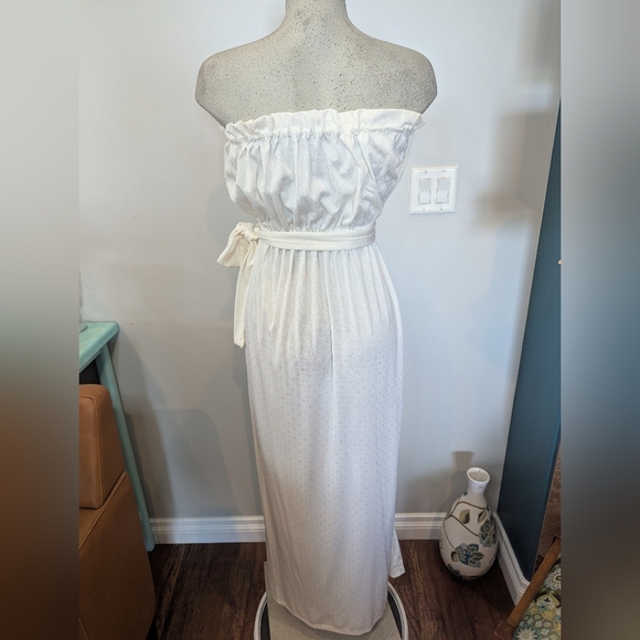 Vintage 1970s Elegant Ivory Strapless Belted Maxi Dress Size 4- 8 S/M - Picture 6 of 11